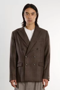 Linen Double Breasted Peak Blazer – Syrah Check | Centre Commercial